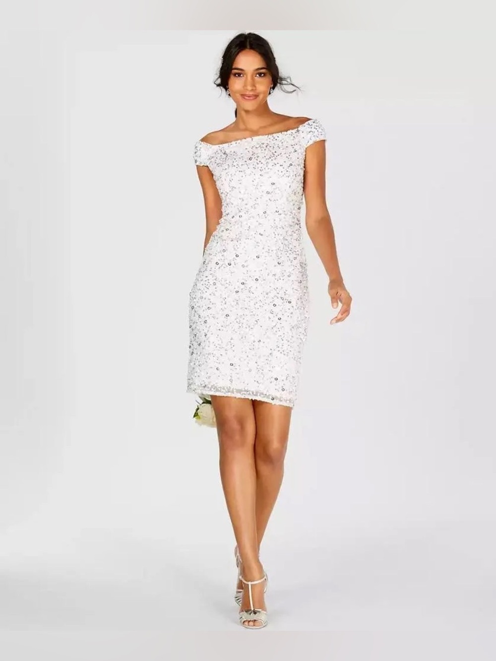 Adrianna Papell
Women's Off-The-Shoulder Beaded Sheath Dress